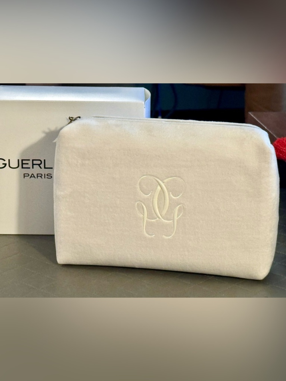 Stunning Guerlain Paris Velvet Cosmetic Pouch - White